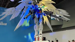 The Bandai Namco booth featured large Gundam.