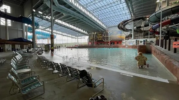 The wave pool is nearly empty early Sunday morning.