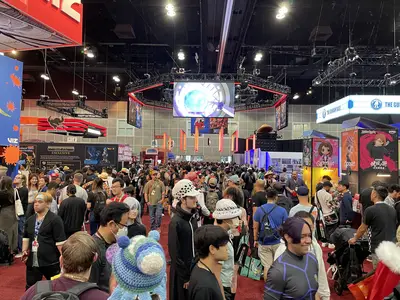 Vendor booths feature lights, sound systems, and interactive displays.