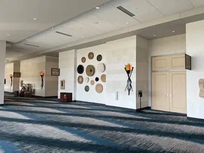 The design of the convention center is clean and light.