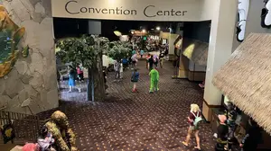 This entrance to the convention center is connected to the hotel.
