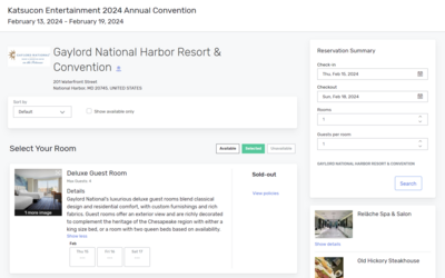 The Katsucon booking portal on the Passkey website.
