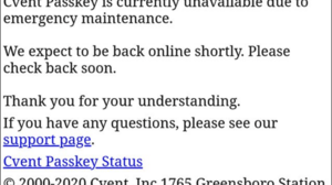 When the Passkey site is overwhelmed with traffic, you might see an error message like this.