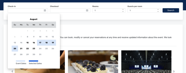 Passkey has a date picker that helps you select your arrival and departure dates.