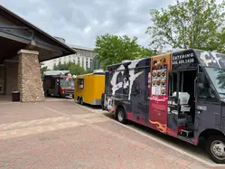 Food trucks were parked just outside the convention center entrance.