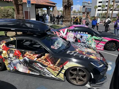 Itasha cars on display.