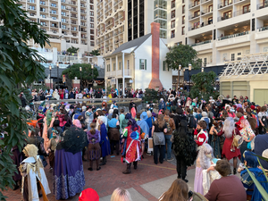 A cosplay meetup at the indoor fountains.