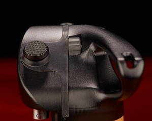 A close-up of the joystick and thumbwheel.