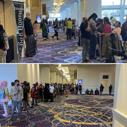 The registration line grew very long on Friday and Saturday. This long line stretched down the hallway and this doesn't include the long line inside the registration hall.