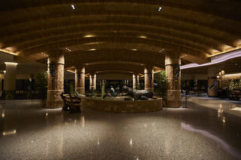 The main lobby entrance with a barrel ceiling and terrazzo floors.
