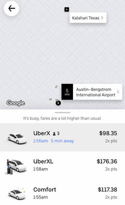 The 30 mile Uber ride cost almost $100.