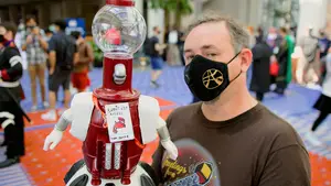 @antiheroinredcosplay brought Tom Servo from Mystery Science Theater 3000