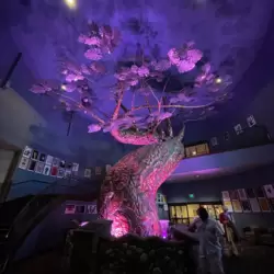 The "Ndoto Kujenga Tree". This 41 foot tall sculpture was crafted in-house.