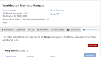 The Marriott Marquis, host hotel for Otakon, sold out within minutes of the 2024 room block opening.