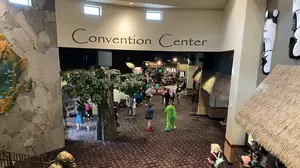 This entrance to the convention center is connected to the hotel.