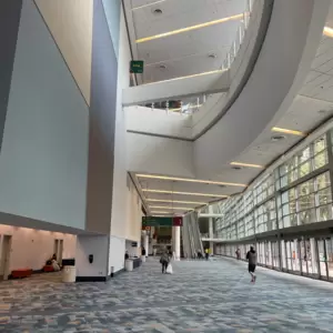 The spacious lobby of the Anaheim Convention Center.