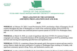 WA State Governor Inslee issues a statement limiting public gatherings