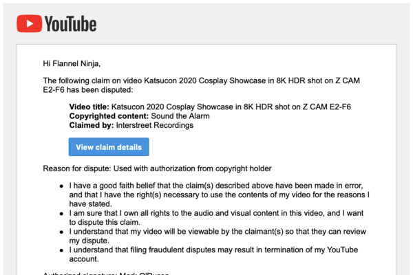 A copyright claim for a song that should be approved for monetization.